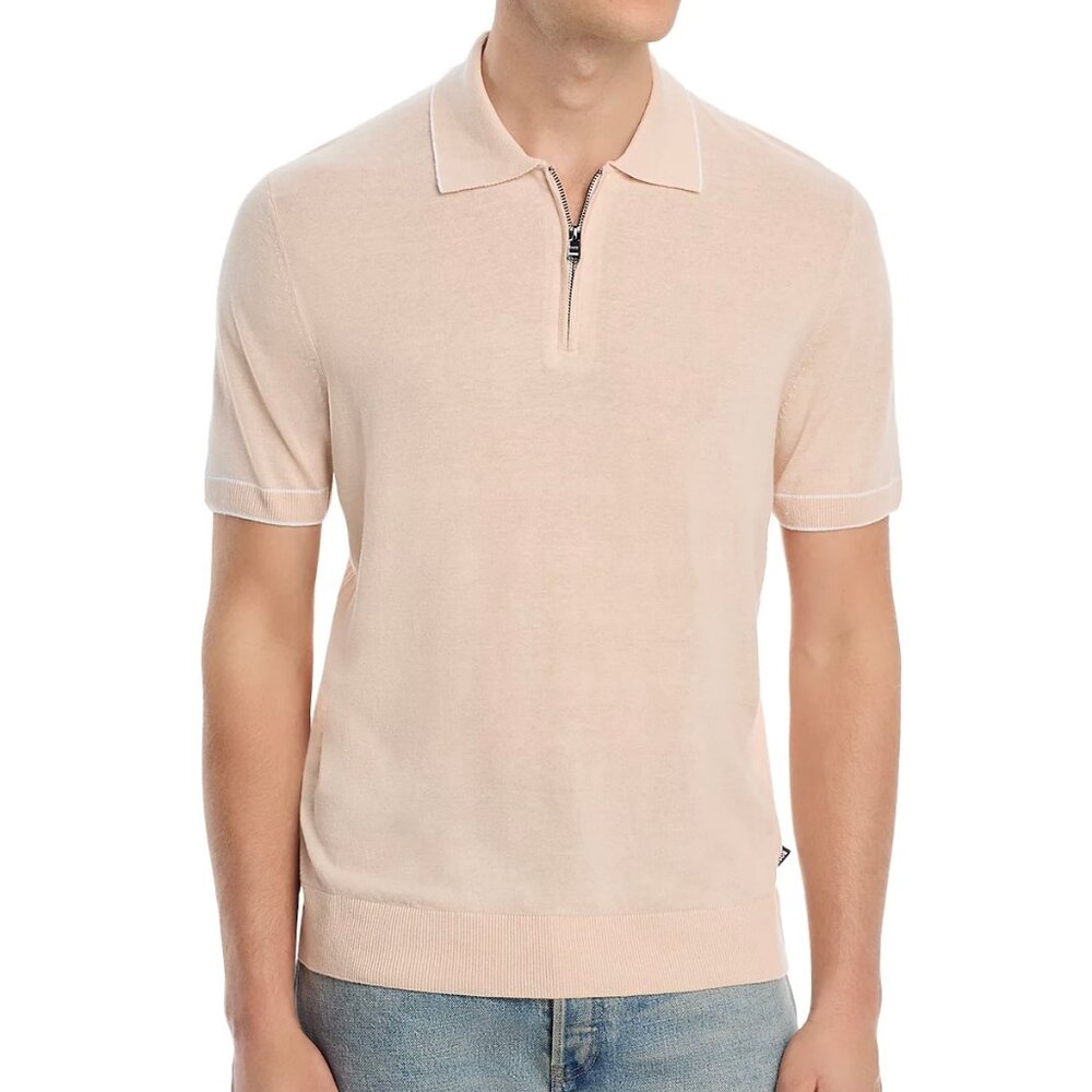 Hugo Boss Men's BOSS Jiovanotto Linen Blend SS Zip Polo Shirt Sweater Orange